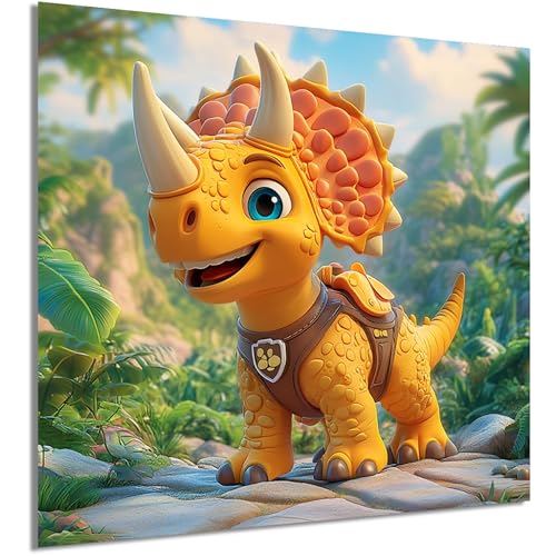 DRO Design Dino Illustration 40x40 cm – Farbiges Dinosaurier Wandbild für Kinderzimmer – Geschenk für Dino-Fans – Hochwertiger UV-Druck, Stabil und Langlebig, Dinobild - Bild mit Dinosaurier von DRO Design