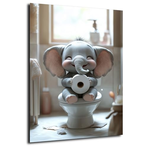 DRO Design Elefant 40x60 cm – Lustige Tier-Deko für WC & Bad – Humorvolle Baby-Tier Kunst für Gäste-WC – Moderne Badezimmerdeko – Hochwertiges Poster für das Badezimmer, Canva von DRO Design