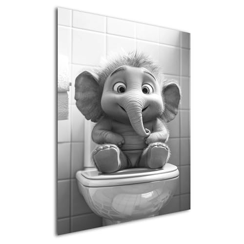 DRO Design Elefant – 50x70 cm – Lustiges Schwarz-Weiß Wandbild für WC & Badezimmer – Humorvolle Baby-Tier Kunst für Gäste-WC - Moderne Wandkunst mit Humor, Wanddeko für Toilette von DRO Design