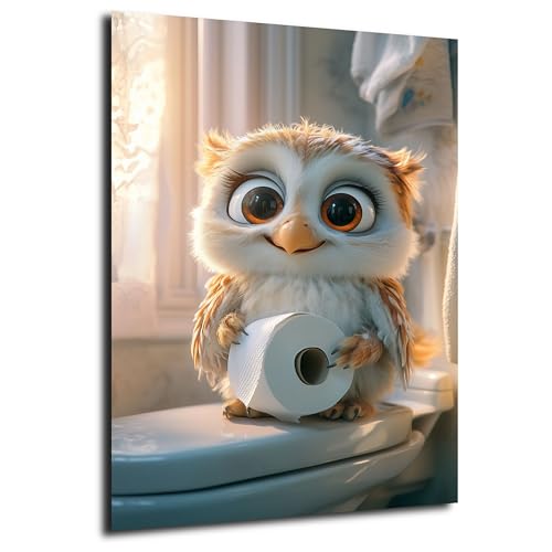 DRO Design Eule 20x30 cm – Lustige Tier-Deko für WC & Bad – Humorvolle Baby-Tier Kunst für Gäste-WC – Moderne Badezimmerdeko – Hochwertiges Poster für das Badezimmer, Canva von DRO Design