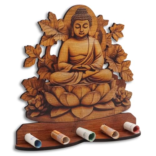DRO Design Geldgeschenke, Geschenkverpackung Holz-Optik Buddha Motiv – Bargeldgeschenk, Geldpräsent, Kreatives Geldgeschenk, Geburtstag, Hochzeit, Weihnachten von DRO Design