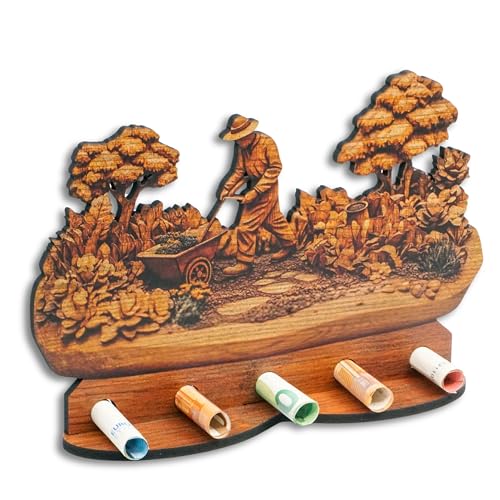 DRO Design Geldgeschenke, Geschenkverpackung Holz-Optik Garten Motiv – Bargeldgeschenk, Geldpräsent, Kreatives Geldgeschenk, Geburtstag, Hochzeit, Weihnachten von DRO Design