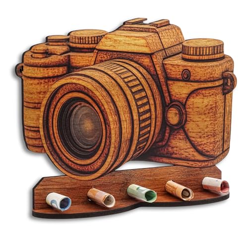DRO Design Geldgeschenke, Geschenkverpackung Holz-Optik Kamera Motiv – Bargeldgeschenk, Geldpräsent, Kreatives Geldgeschenk, Geburtstag, Hochzeit, Weihnachten von DRO Design