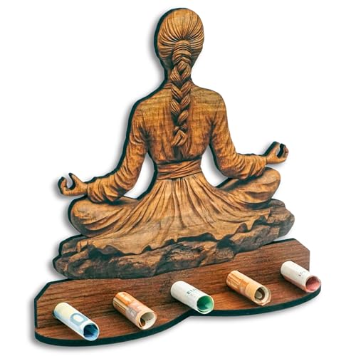 DRO Design Geldgeschenke, Geschenkverpackung Holz-Optik Meditation Motiv – Bargeldgeschenk, Geldpräsent, Kreatives Geldgeschenk, Geburtstag, Hochzeit, Weihnachten von DRO Design