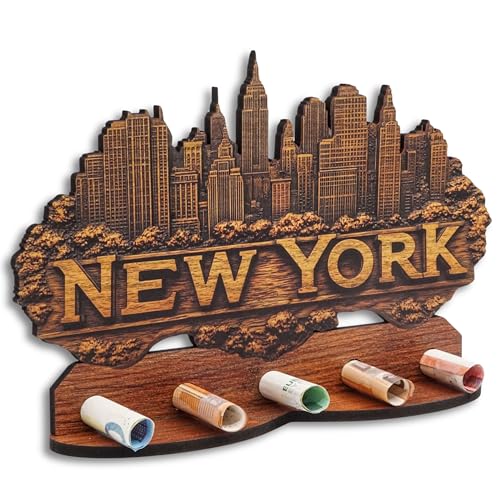 DRO Design Geldgeschenke, Geschenkverpackung Holz-Optik New York Motiv – Bargeldgeschenk, Geldpräsent, Kreatives Geldgeschenk, Geburtstag, Hochzeit, Weihnachten von DRO Design