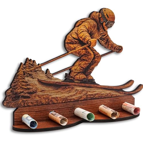 DRO Design Geldgeschenke, Geschenkverpackung Holz-Optik Skifahren Motiv – Bargeldgeschenk, Geldpräsent, Kreatives Geldgeschenk, Geburtstag, Hochzeit, Weihnachten von DRO Design