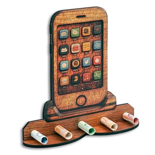 DRO Design Geldgeschenke, Geschenkverpackung Holz-Optik Smartphone Motiv – Bargeldgeschenk, Geldpräsent, Kreatives Geldgeschenk, Geburtstag, Hochzeit, Weihnachten von DRO Design