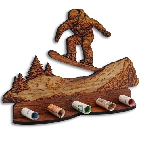 DRO Design Geldgeschenke, Geschenkverpackung Holz-Optik Snowboard Motiv – Bargeldgeschenk, Geldpräsent, Kreatives Geldgeschenk, Geburtstag, Hochzeit, Weihnachten von DRO Design