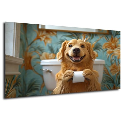 DRO Design Golden Retriever Bild 40x60 cm – Lustige Wanddeko fürs WC & Bad – Tierbild für Gäste-WC und Badezimmer – Witzige Baby-Tier Bild für das stille Örtchen, Toilette, Badezimmer, Foto, Poster von DRO Design