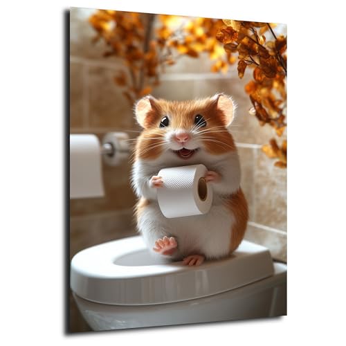 DRO Design Hamster Wandbild 20x30 cm – Lustige Baby-Tier Wandkunst für WC, Gäste-WC & Bad - Witzige Deko, humorvolles Motiv, Geschenk für Tierliebhaber und Badezimmergestaltung. von DRO Design