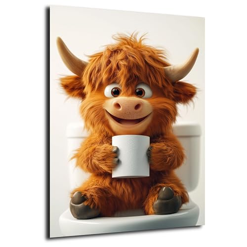 DRO Design Hochlandrind 2 40x60 cm – Lustige Tier-Deko für WC & Bad – Humorvolle Baby-Tier Kunst für Gäste-WC – Moderne Badezimmerdeko – Hochwertiges Poster für das Badezimmer, Canva von DRO Design