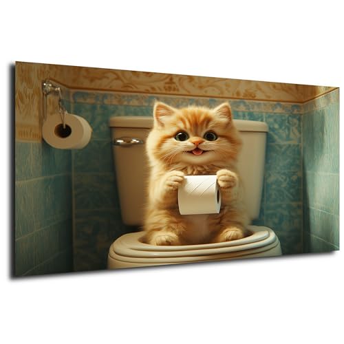 DRO Design Katze Bild 40x60 cm – Lustige Wanddeko fürs WC & Bad – Tierbild für Gäste-WC und Badezimmer – Witzige Baby-Tier Bild für das stille Örtchen, Toilette, Badezimmer, Foto, Poster von DRO Design