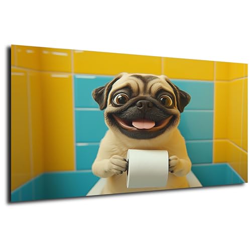 DRO Design Mops Bild 40x60 cm – Lustige Wanddeko fürs WC & Bad – Tierbild für Gäste-WC und Badezimmer – Witzige Baby-Tier Bild für das stille Örtchen, Toilette, Badezimmer, Foto, Poster von DRO Design
