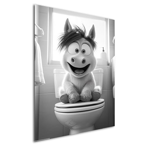 DRO Design Pferd – 30x40 cm – Lustiges Schwarz-Weiß Wandbild für WC & Badezimmer – Humorvolle Baby-Tier Kunst für Gäste-WC - Moderne Wandkunst mit Humor, Wanddeko für Toilette von DRO Design