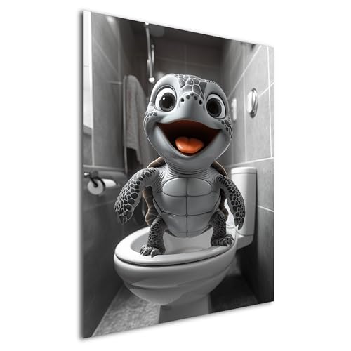 DRO Design Schildkröte – 50x70 cm – Lustiges Schwarz-Weiß Wandbild für WC & Badezimmer – Humorvolle Baby-Tier Kunst für Gäste-WC - Moderne Wandkunst mit Humor, Wanddeko für Toilette von DRO Design