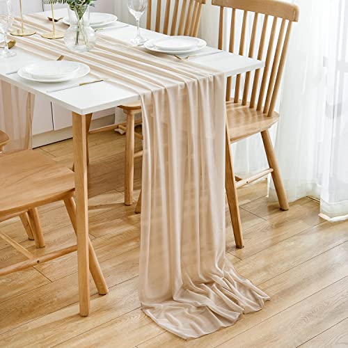 DROMCOM 10 Stück Champagner Chiffon Tischläufer 75x300cm Romantischer Tischläufer Hochzeits, Glitzer Tüllstoff Tisch Läufer, Party Tischdekoration für Hochzeit, Geburtstagsfeier, Braut- und Babyparty von DROMCOM