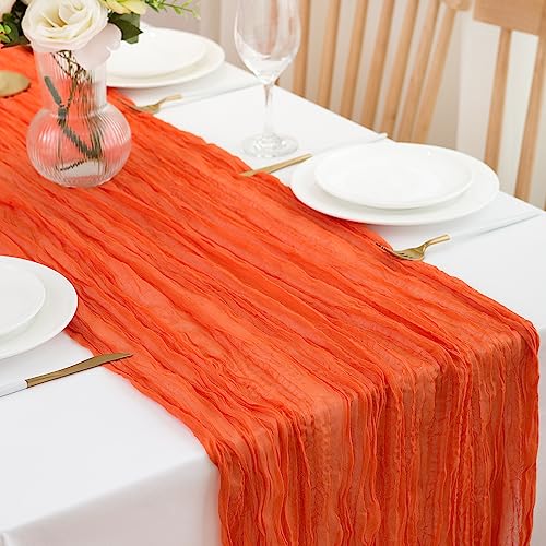 DROMCOM 90 x 300cm Seihtuch Tischläufer Orange Boho Rustikaler Gaze Hochzeit Tischläufer, Romantischer Halloween Tisch läufer Stoff Musselin Dekoration von DROMCOM