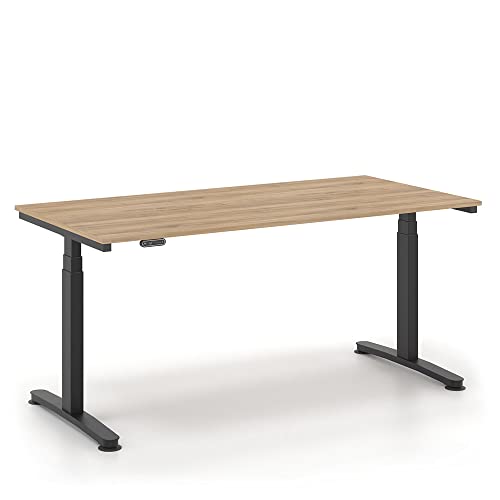 DROMEAS ALMA HT | Sitz-/Steh Schreibtisch, elektrisch höheneinstellbar mit Memory-Funktion, zweisäulig 3-Fach-Teleskop, H 64-129 x B 140 x T 80 cm, Nussbaum, Gestell RAL 9005 von DROMEAS OFFICE FURNITURE