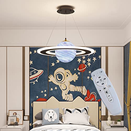 DROMEZ Kinderzimmer Kronleuchter 40W Dimmbare LED Blau Planet Pendelleuchte mit Fernbedienung Cartoon Kreative Erde Hängelampe Jungen Mädchen Schlafzimmer Pendellampe, 45CM von DROMEZ