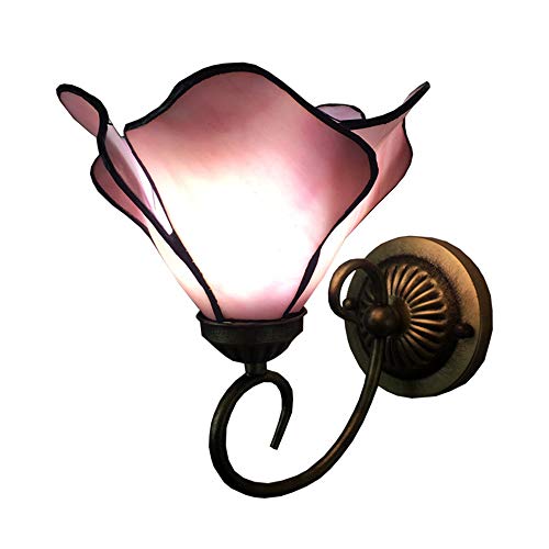 DROMEZ Tiffany Wandleuchte Innen, Schlafzimmer Wandlampe mit Glas Blütenform Lampeschirm, Vintage Wandbeleuchtung für Wohnzimmer Flur, E27 Rosa von DROMEZ