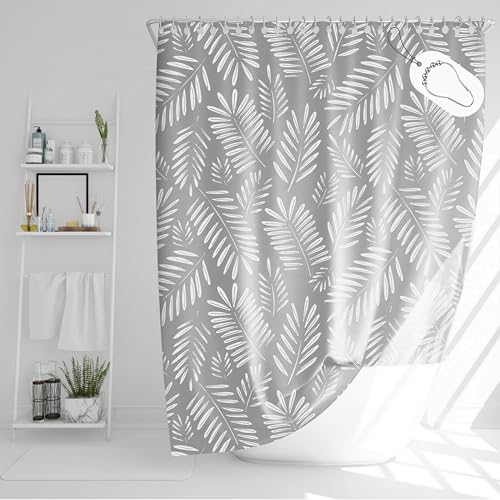 DROPHOP Duschvorhang 120x200 cm Polyester Textil hell-grau Muster Palmen-Blatt 100% wasserdicht beschwerter Saum Blickdicht Maschinen-waschbar Anti-schimmel Beschichtung inkl. 12 Edelstahl-Ringen DROPHOP Duschvorhang 120x200 cm Polyester Textil hell-grau Muster Palmen-Blatt 100% wasserdicht beschwerter Saum Blickdicht Maschinen-waschbar Anti-schimmel Beschichtung inkl. 12 Edelstahl-Ringen von DROPHOP