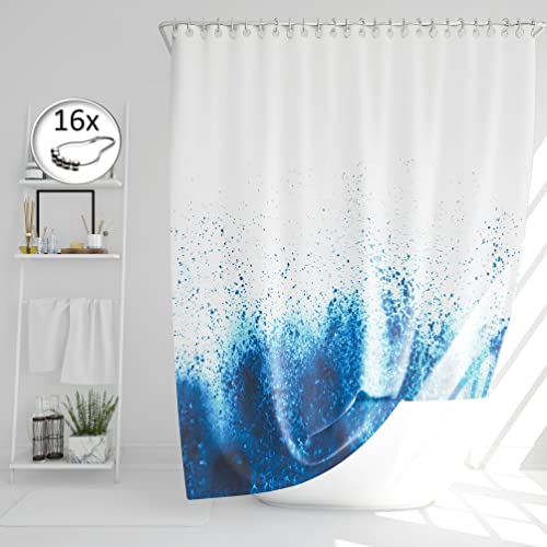 DROPHOP maritimes Meer-Design Duschvorhang B x H: 240x200 cm dunkel-blau aus wasserdichtem Polyester Textil, waschbar, Anti-schimmel, gewichteter Saum, inkl. Edelstahl-Haken von DROPHOP