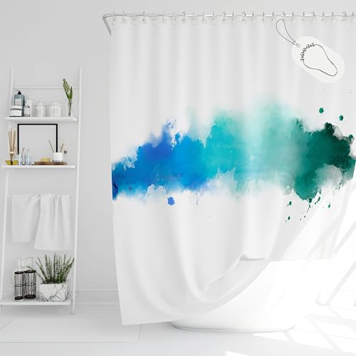 Drophop Duschvorhang Textil 180x200 cm blau türkis grün Petrol Farbverlauf 100% Polyester, gewichteter Saum, Blickdicht, Wasserdicht, Waschbar, antischimmel Beschichtung, inkl. 12 Edelstahl Ringen von DROPHOP