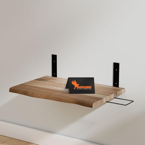 DROSSELMANN® Baumkante-Waschtischplatte aus Holz & Eisen mit Auszug| 60 x 40 cm Waschtisch aus massiver geölter Eiche von DROSSELMANN