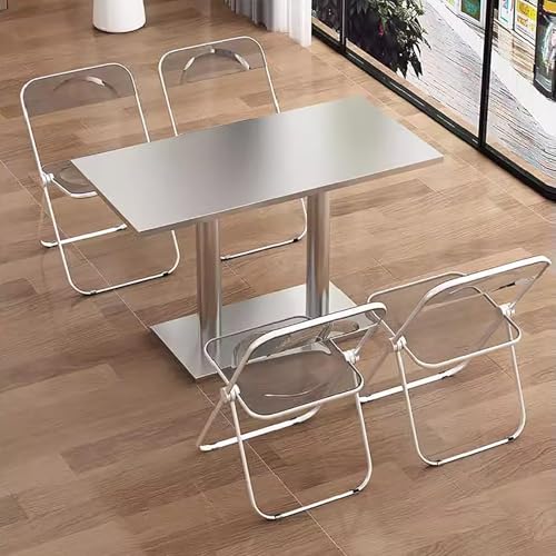47,2 * 23,6 Zoll Edelstahl-Esstisch mit Edelstahlständer, Edelstahl-Küchen-Esstisch mit 4 klappbaren Stühlen aus klarem Kristall(120 * 60cm Dining Table+4 Chairs) von DRQXCN