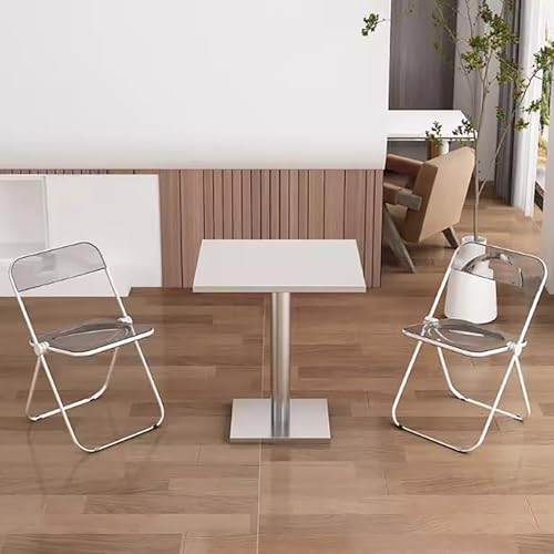 47,2 * 23,6 Zoll Edelstahl-Esstisch mit Edelstahlständer, Edelstahl-Küchen-Esstisch mit 4 klappbaren Stühlen aus klarem Kristall(60 * 60cm Dining Table+2 Chairs) von DRQXCN