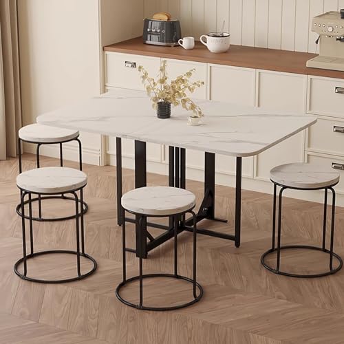 DRQXCN 5-teiliges Esstisch-Set for kleine Küchen, Küchentisch- und Stuhl-Set mit 4 Stühlen, klappbarer Esszimmertisch mit Rollen(Without Wheels) von DRQXCN