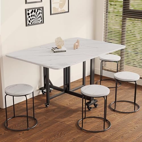 DRQXCN 5-teiliges Esstisch-Set for kleine Küchen, Küchentisch- und Stuhl-Set mit 4 Stühlen, klappbarer Esszimmertisch mit Rollen(with Wheels) von DRQXCN