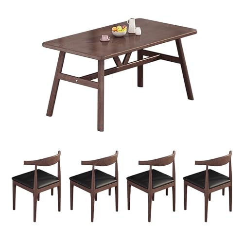 DRQXCN Esstisch-Set aus Holz und Metall in Holzfarbe, 120 x 60 cm, 4er-Set mit Küchentisch und Stühlen, for Familienessen, Nachmittagstee und Arbeit(Walnut) von DRQXCN