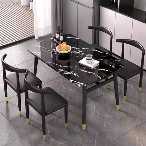 DRQXCN Esstisch-Set mit 4 PU-Lederstühlen, Küchentisch und Stühle mit Eisenrahmen, 120 x 60 cm/47,2 x 23,6 Zoll Esstisch-Set aus Kunstmarmor(Black) von DRQXCN