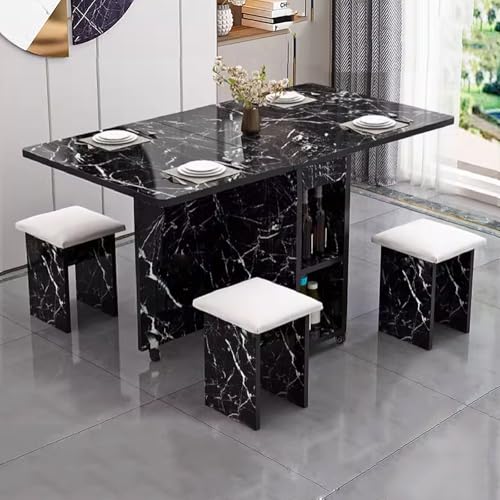 DRQXCN Esstisch mit 4 Stühlen, klappbarer Esstisch for kleine Räume, Tischplatte 120 x 60 cm, ausziehbarer Küchentisch, Esszimmertisch mit Universalrollen(Black) von DRQXCN