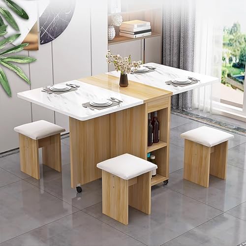 DRQXCN Esstisch mit 4 Stühlen, klappbarer Esstisch for kleine Räume, Tischplatte 120 x 60 cm, ausziehbarer Küchentisch, Esszimmertisch mit Universalrollen(Log Color) von DRQXCN
