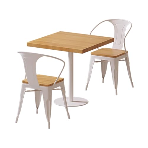 DRQXCN Esstisch mit Eisenständer, Kleiner Esstisch halboval, Esstisch aus Massivholz for Zwei, Küchentisch mit 2 Stühlen, Kleiner Küchentisch 31,5 * 31,5 Zoll/80 * 80 cm(Square) von DRQXCN