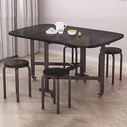 DRQXCN Klappbarer Esstisch 5-teilig, Küchen-Esstisch-Set mit 4 Stühlen, Küchentisch- und Stuhl-Set, 100 x 60 cm/39,3 x 23,6 Zoll Küchen-Esstisch-Set(Black) von DRQXCN