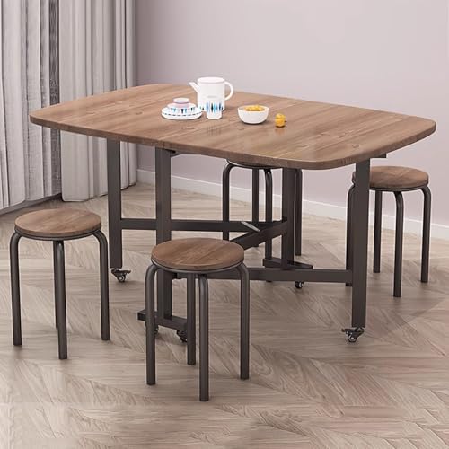 DRQXCN Klappbarer Esstisch 5-teilig, Küchen-Esstisch-Set mit 4 Stühlen, Küchentisch- und Stuhl-Set, 100 x 60 cm/39,3 x 23,6 Zoll Küchen-Esstisch-Set(Walnut) von DRQXCN