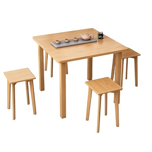 DRQXCN Klappbarer Esstisch aus Bambus, Kleiner Küchentisch for kleine Räume, Tisch mit 4 Stühlen, Küchentisch und Stuhlset, quadratischer Esstisch mit 80 x 80 cm(Original Wood Color) von DRQXCN