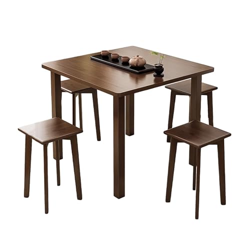 DRQXCN Klappbarer Esstisch aus Bambus, Kleiner Küchentisch for kleine Räume, Tisch mit 4 Stühlen, Küchentisch und Stuhlset, quadratischer Esstisch mit 80 x 80 cm(Walnut Color) von DRQXCN