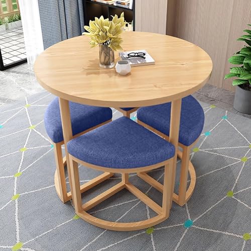 DRQXCN Küchen-Esstisch-Set mit Metallrahmen und 4 Stühlen aus hochelastischem Schaumstoffgewebe, runder Esstisch 80 x 80 cm(Blue) von DRQXCN