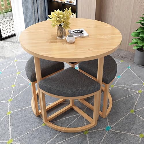 DRQXCN Küchen-Esstisch-Set mit Metallrahmen und 4 Stühlen aus hochelastischem Schaumstoffgewebe, runder Esstisch 80 x 80 cm(Dark Gray) von DRQXCN