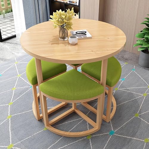 DRQXCN Küchen-Esstisch-Set mit Metallrahmen und 4 Stühlen aus hochelastischem Schaumstoffgewebe, runder Esstisch 80 x 80 cm(Green) von DRQXCN