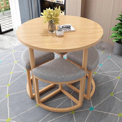 DRQXCN Küchen-Esstisch-Set mit Metallrahmen und 4 Stühlen aus hochelastischem Schaumstoffgewebe, runder Esstisch 80 x 80 cm(Light Gray) von DRQXCN