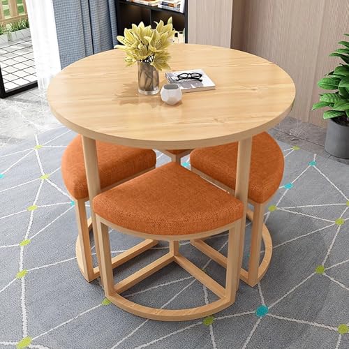 DRQXCN Küchen-Esstisch-Set mit Metallrahmen und 4 Stühlen aus hochelastischem Schaumstoffgewebe, runder Esstisch 80 x 80 cm(Orange) von DRQXCN
