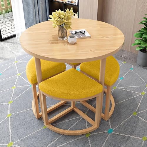 DRQXCN Küchen-Esstisch-Set mit Metallrahmen und 4 Stühlen aus hochelastischem Schaumstoffgewebe, runder Esstisch 80 x 80 cm(Yellow) von DRQXCN
