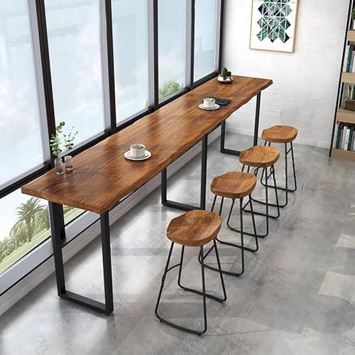Esstisch aus natürlichem Massivholz mit unregelmäßigen Kanten, Bartisch aus Massivholz, Hochtisch im rustikalen Stil, Esstisch-Set mit 4 Hockern(47.2in Dining Table+2 stools) von DRQXCN