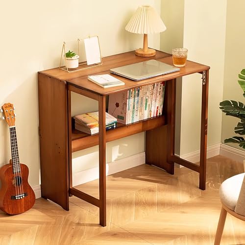 Klappbarer Schreibtisch, Klappbarer Schreibtisch for kleine Räume, Ausziehbarer Schreibtisch aus natürlichem Bambus, Arbeitscomputertisch mit Hutch, Geeignet for Arbeitszimmer, Büro(Brown 80cm/31.5in) von DRQXCN