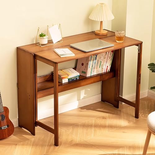 Klappbarer Schreibtisch, Klappbarer Schreibtisch for kleine Räume, Ausziehbarer Schreibtisch aus natürlichem Bambus, Arbeitscomputertisch mit Hutch, Geeignet for Arbeitszimmer, Büro(Brown 100cm/39.3in von DRQXCN